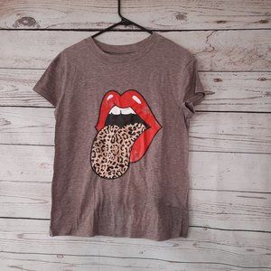 Red Lips Leopard Tongue Cheetah Print Rocker Tee